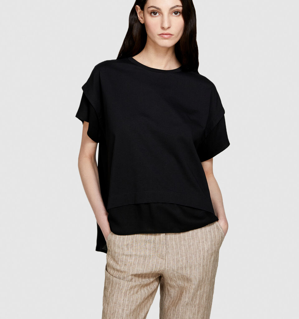 T-shirt with frill - women's short sleeve t-shirts - Black | Sisley image number 4